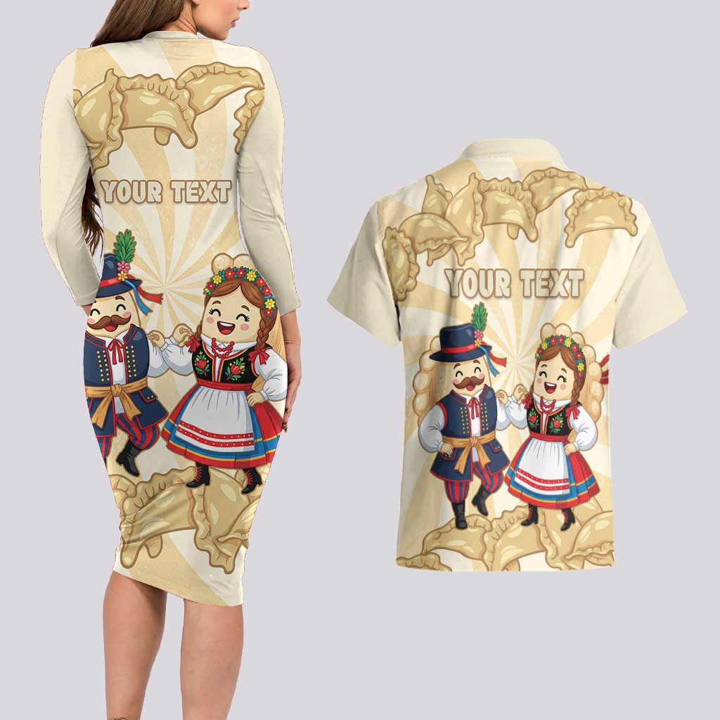 Personalised Pierogi Festival Poland Couples Matching Long Sleeve Bodycon Dress and Hawaiian Shirt Polska Dumpling Kocham - Wonder Print Shop