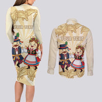 Personalised Pierogi Festival Poland Couples Matching Long Sleeve Bodycon Dress and Long Sleeve Button Shirt Polska Dumpling Kocham - Wonder Print Shop