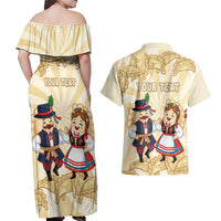 Personalised Pierogi Festival Poland Couples Matching Off Shoulder Maxi Dress and Hawaiian Shirt Polska Dumpling Kocham - Wonder Print Shop