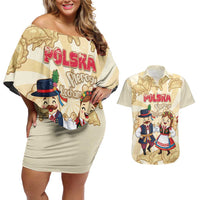 Personalised Pierogi Festival Poland Couples Matching Off Shoulder Short Dress and Hawaiian Shirt Polska Dumpling Kocham - Wonder Print Shop