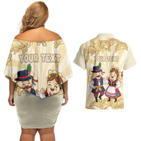 Personalised Pierogi Festival Poland Couples Matching Off Shoulder Short Dress and Hawaiian Shirt Polska Dumpling Kocham - Wonder Print Shop