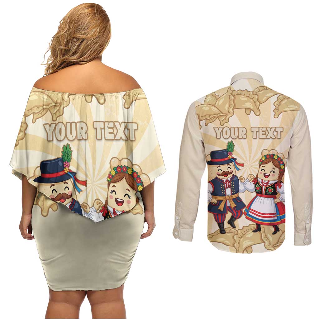 Personalised Pierogi Festival Poland Couples Matching Off Shoulder Short Dress and Long Sleeve Button Shirt Polska Dumpling Kocham - Wonder Print Shop