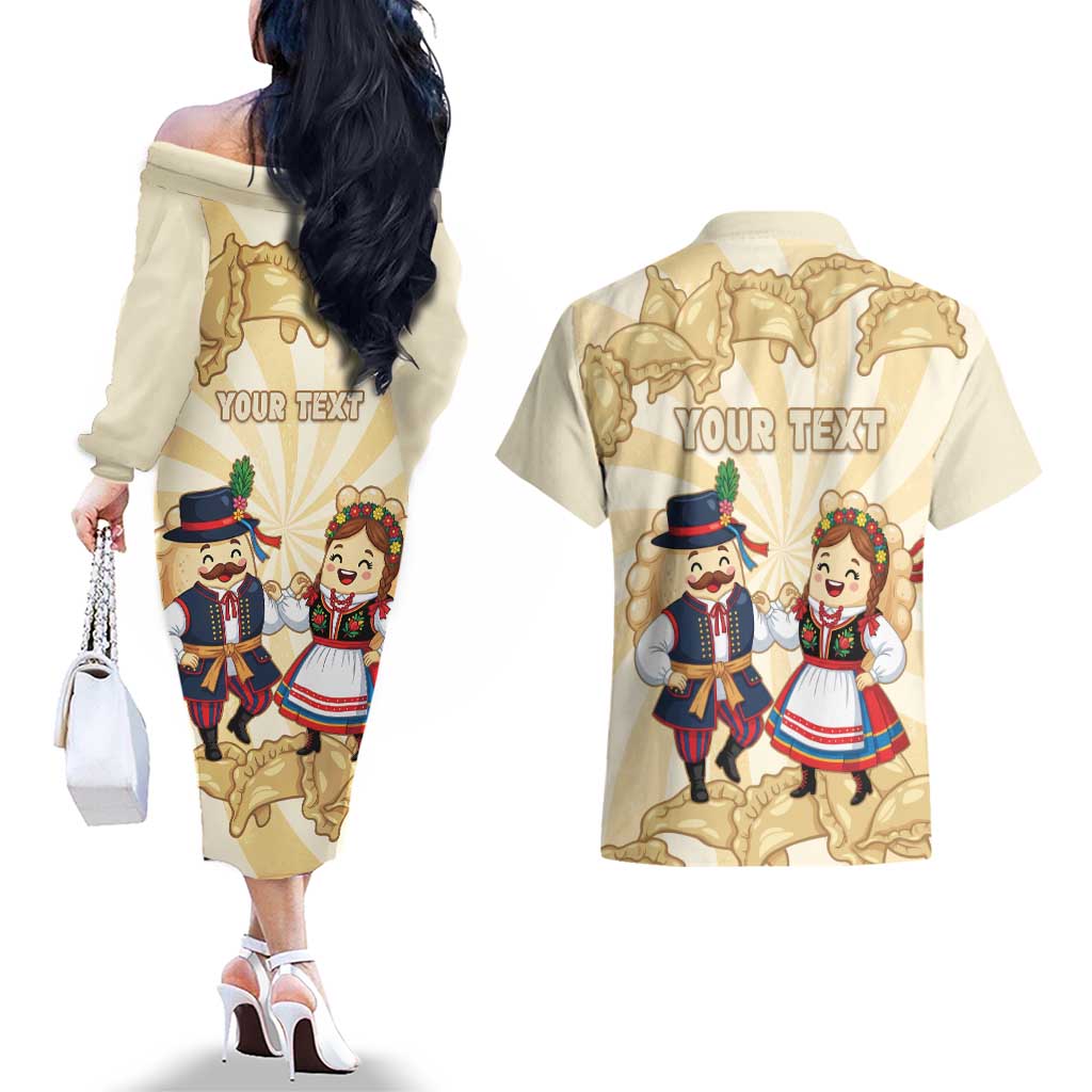 Personalised Pierogi Festival Poland Couples Matching Off The Shoulder Long Sleeve Dress and Hawaiian Shirt Polska Dumpling Kocham - Wonder Print Shop