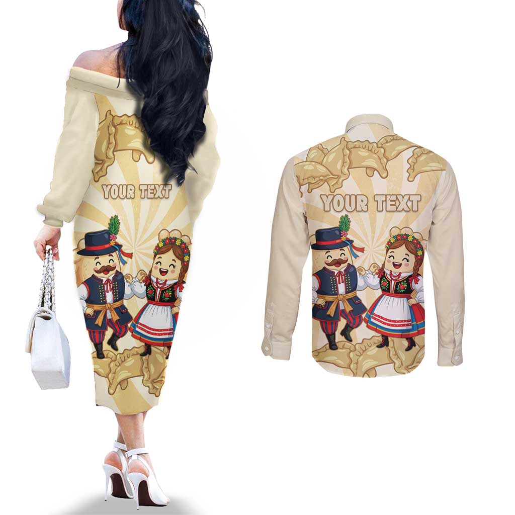 Personalised Pierogi Festival Poland Couples Matching Off The Shoulder Long Sleeve Dress and Long Sleeve Button Shirt Polska Dumpling Kocham - Wonder Print Shop