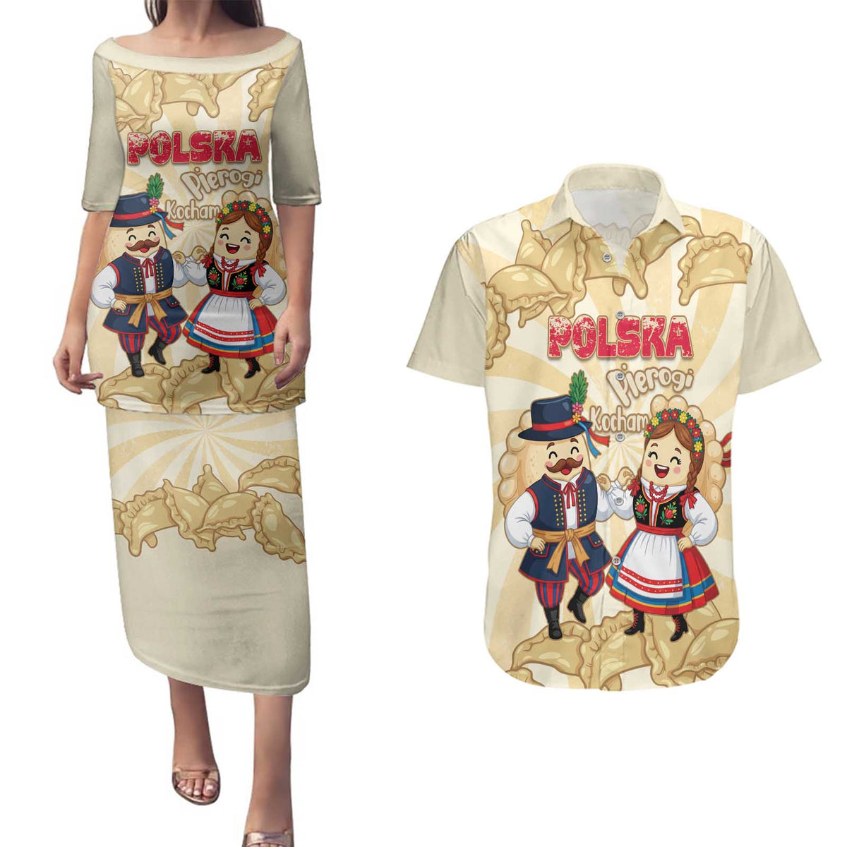 Personalised Pierogi Festival Poland Couples Matching Puletasi and Hawaiian Shirt Polska Dumpling Kocham - Wonder Print Shop