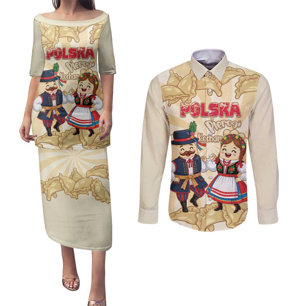 Personalised Pierogi Festival Poland Couples Matching Puletasi and Long Sleeve Button Shirt Polska Dumpling Kocham - Wonder Print Shop