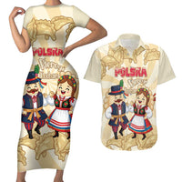 Personalised Pierogi Festival Poland Couples Matching Short Sleeve Bodycon Dress and Hawaiian Shirt Polska Dumpling Kocham - Wonder Print Shop