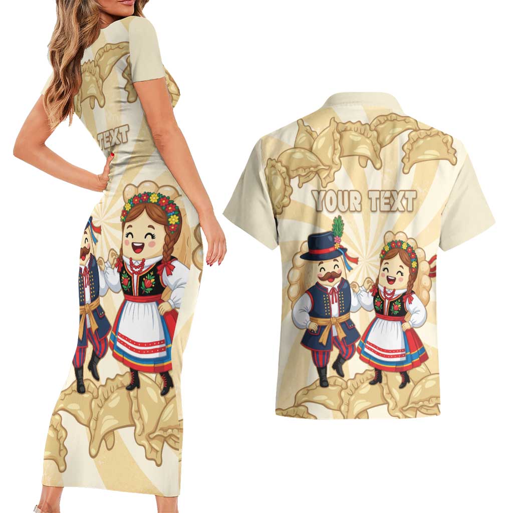 Personalised Pierogi Festival Poland Couples Matching Short Sleeve Bodycon Dress and Hawaiian Shirt Polska Dumpling Kocham - Wonder Print Shop