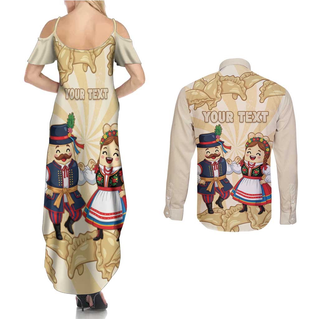 Personalised Pierogi Festival Poland Couples Matching Summer Maxi Dress and Long Sleeve Button Shirt Polska Dumpling Kocham - Wonder Print Shop