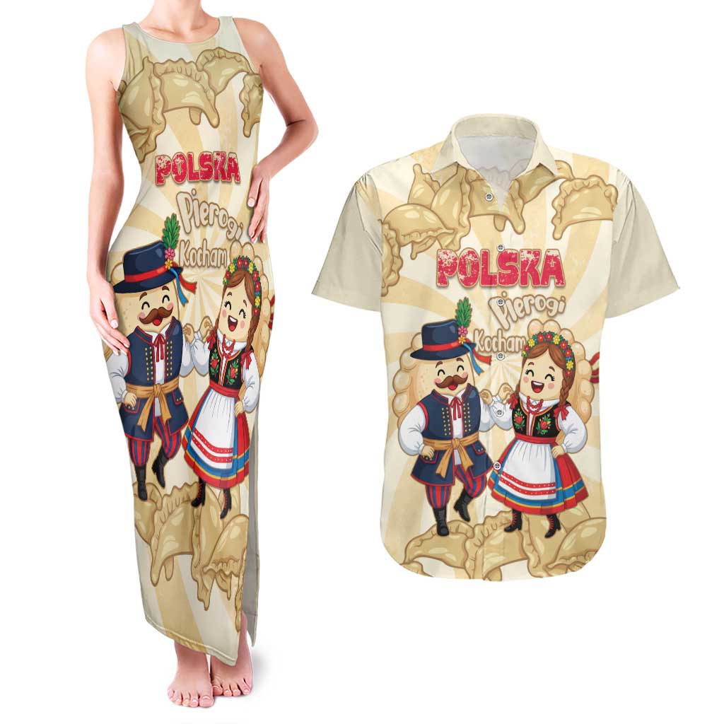 Personalised Pierogi Festival Poland Couples Matching Tank Maxi Dress and Hawaiian Shirt Polska Dumpling Kocham - Wonder Print Shop