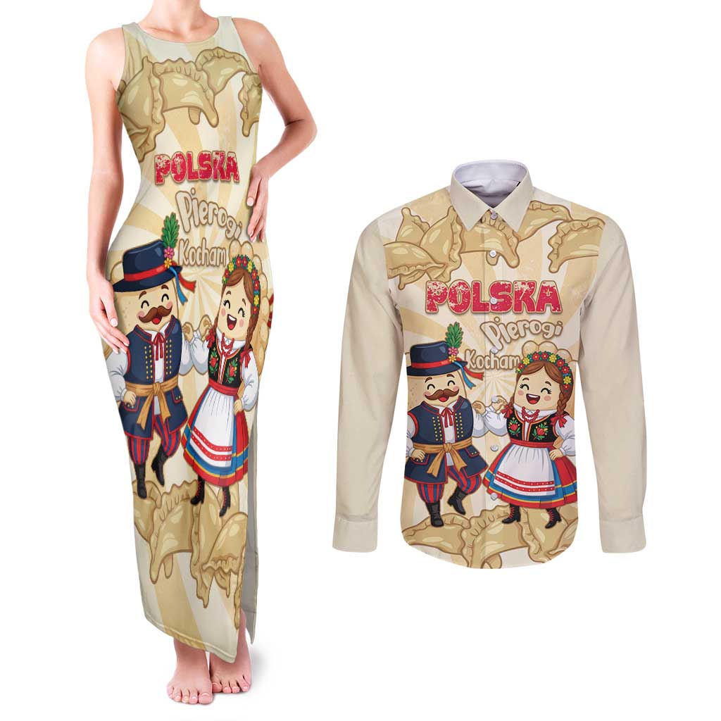 Personalised Pierogi Festival Poland Couples Matching Tank Maxi Dress and Long Sleeve Button Shirt Polska Dumpling Kocham - Wonder Print Shop