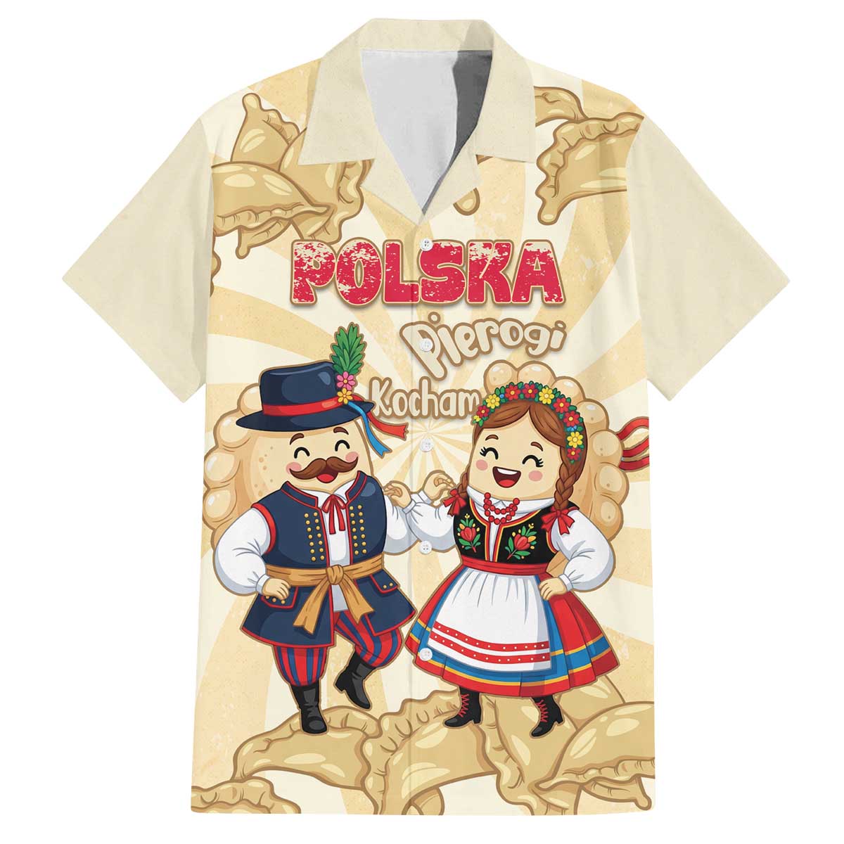 Personalised Pierogi Festival Poland Family Matching Off The Shoulder Long Sleeve Dress and Hawaiian Shirt Polska Dumpling Kocham - Wonder Print Shop