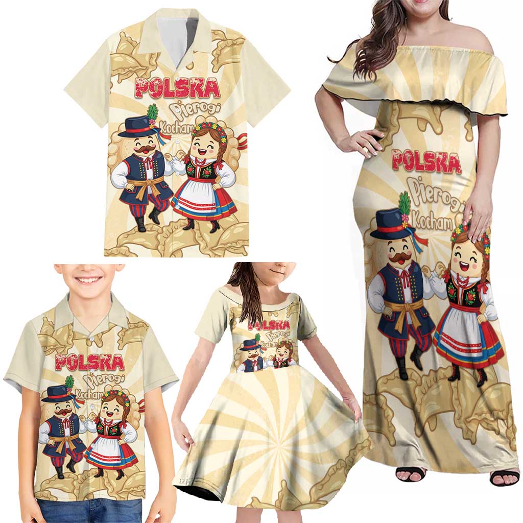 Personalised Pierogi Festival Poland Family Matching Off Shoulder Maxi Dress and Hawaiian Shirt Polska Dumpling Kocham - Wonder Print Shop