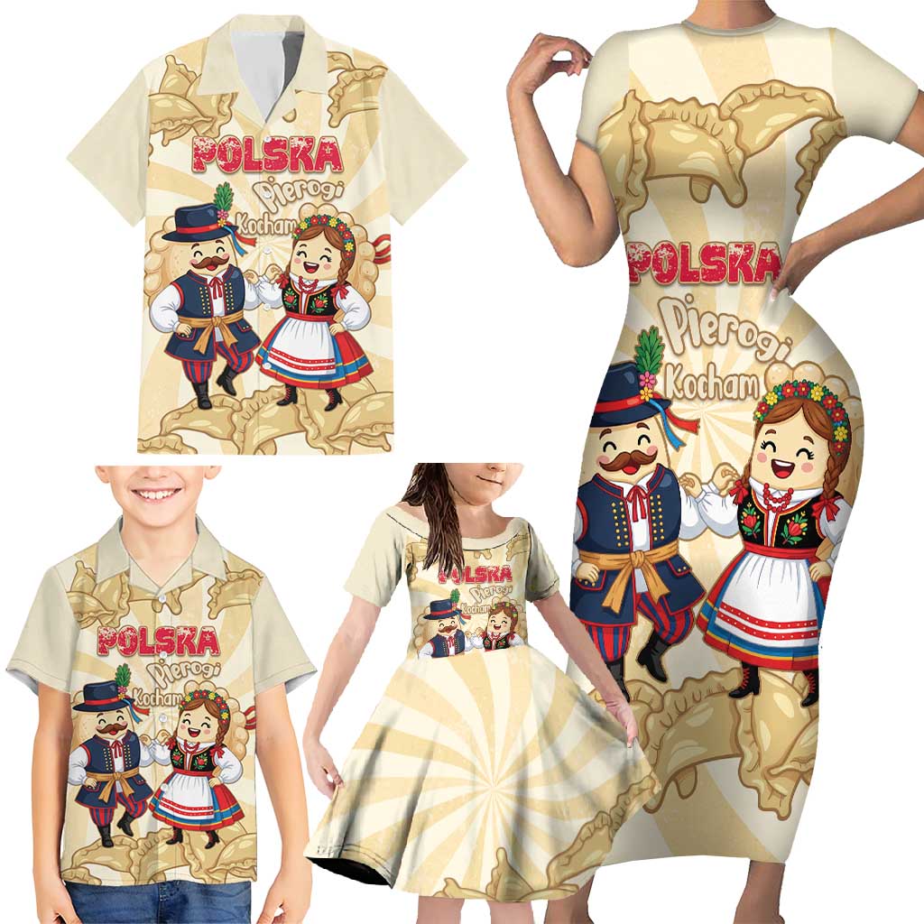 Personalised Pierogi Festival Poland Family Matching Short Sleeve Bodycon Dress and Hawaiian Shirt Polska Dumpling Kocham - Wonder Print Shop