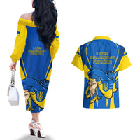 Ukraine Couples Matching Off The Shoulder Long Sleeve Dress and Hawaiian Shirt Happy Ukrainian 32nd Independence Anniversary - Wonder Print Shop