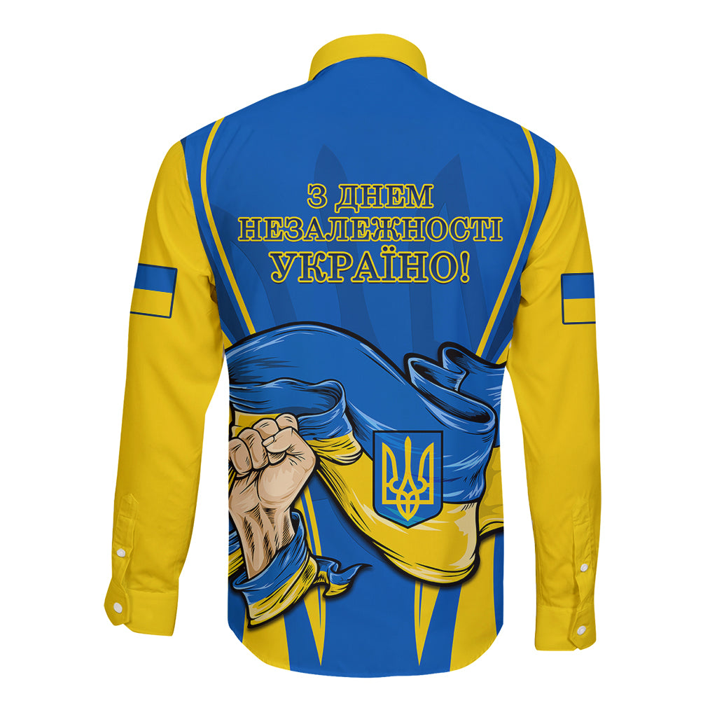 Ukraine Long Sleeve Button Shirt Happy Ukrainian 32nd Independence Anniversary - Wonder Print Shop