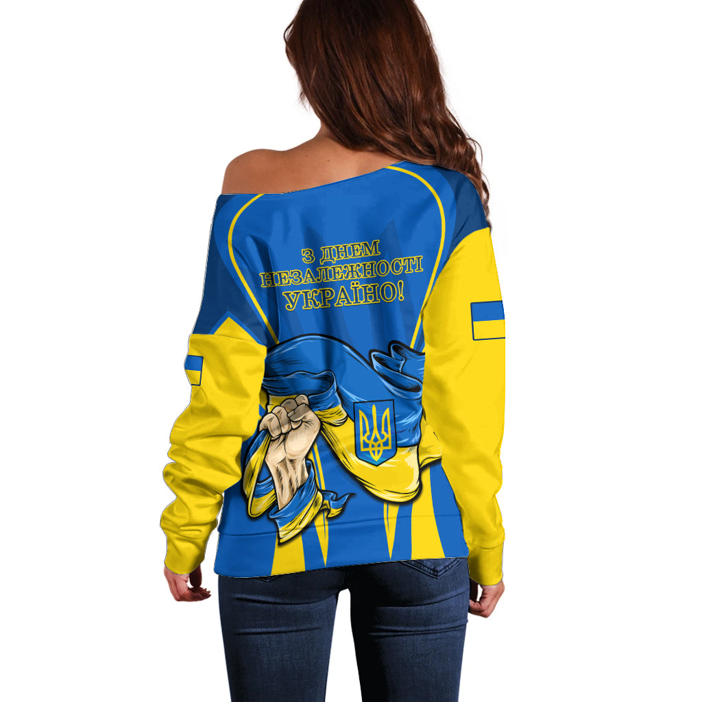 Ukraine Off Shoulder Sweater Happy Ukrainian 32nd Independence Anniversary - Wonder Print Shop