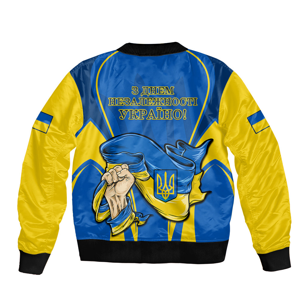 Ukraine Sleeve Zip Bomber Jacket Happy Ukrainian 32nd Independence Anniversary - Wonder Print Shop