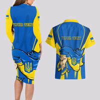 Custom Ukraine Couples Matching Long Sleeve Bodycon Dress and Hawaiian Shirt Happy Ukrainian 32nd Independence Anniversary - Wonder Print Shop