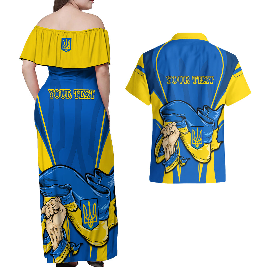 Custom Ukraine Couples Matching Off Shoulder Maxi Dress and Hawaiian Shirt Happy Ukrainian 32nd Independence Anniversary - Wonder Print Shop