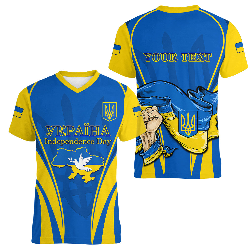 Custom Ukraine Women V Neck T Shirt Happy Ukrainian 32nd Independence Anniversary - Wonder Print Shop