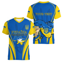 Custom Ukraine Women V Neck T Shirt Happy Ukrainian 32nd Independence Anniversary - Wonder Print Shop