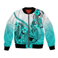 Hawaii Bomber Jacket Polynesian Shark Tattoo With Plumeria Turquoise Gradient - Wonder Print Shop