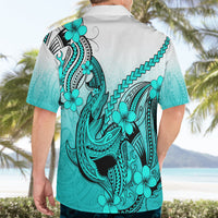 Hawaii Hawaiian Shirt Polynesian Shark Tattoo With Plumeria Turquoise Gradient - Wonder Print Shop