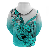 Hawaii Hoodie Polynesian Shark Tattoo With Plumeria Turquoise Gradient - Wonder Print Shop