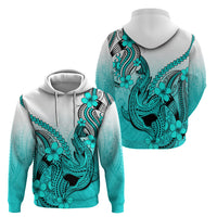 Hawaii Hoodie Polynesian Shark Tattoo With Plumeria Turquoise Gradient - Wonder Print Shop