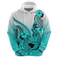 Hawaii Hoodie Polynesian Shark Tattoo With Plumeria Turquoise Gradient - Wonder Print Shop