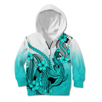 Hawaii Kid Hoodie Polynesian Shark Tattoo With Plumeria Turquoise Gradient - Wonder Print Shop