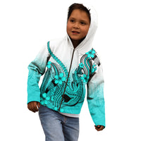 Hawaii Kid Hoodie Polynesian Shark Tattoo With Plumeria Turquoise Gradient - Wonder Print Shop