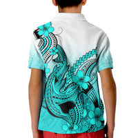 Hawaii Kid Polo Shirt Polynesian Shark Tattoo With Plumeria Turquoise Gradient - Wonder Print Shop