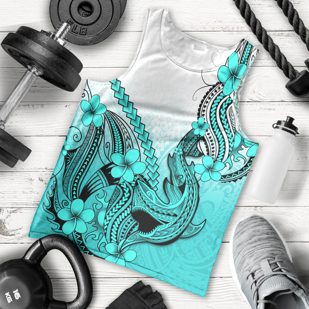 hawaii-men-tank-top-polynesian-shark-tattoo-with-plumeria-turquoise-gradient