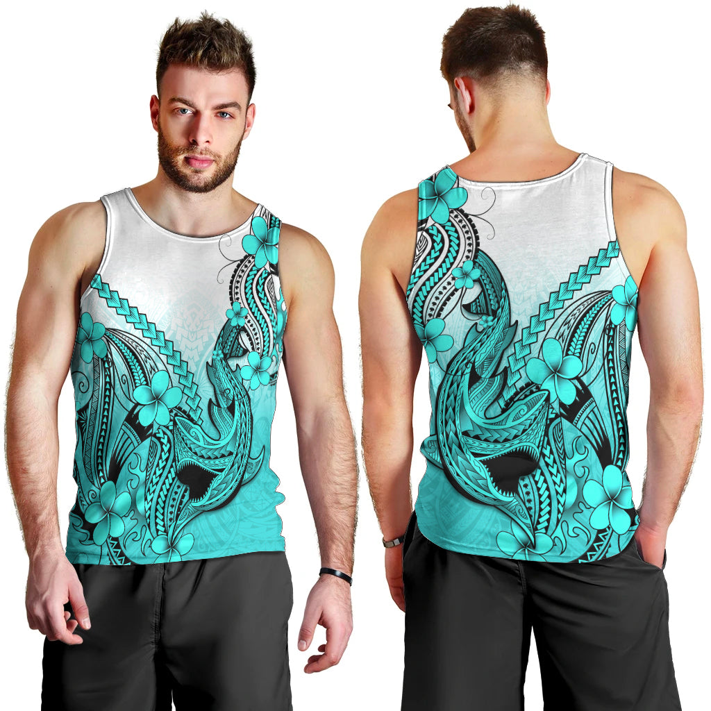 hawaii-men-tank-top-polynesian-shark-tattoo-with-plumeria-turquoise-gradient