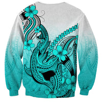 Hawaii Sweatshirt Polynesian Shark Tattoo With Plumeria Turquoise Gradient - Wonder Print Shop