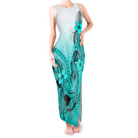 Hawaii Tank Maxi Dress Polynesian Shark Tattoo With Plumeria Turquoise Gradient - Wonder Print Shop
