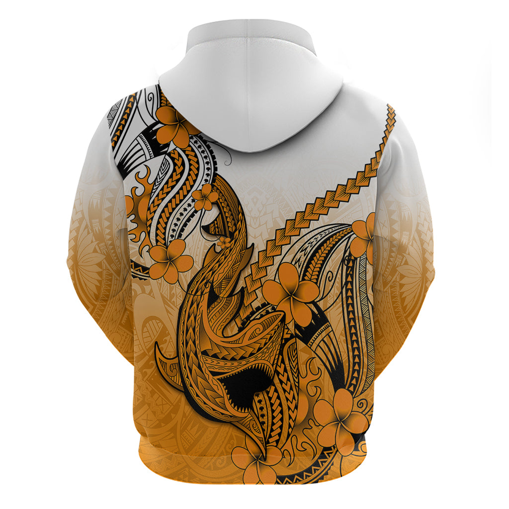Hawaii Hoodie Polynesian Shark Tattoo With Plumeria Orange Gradient - Wonder Print Shop