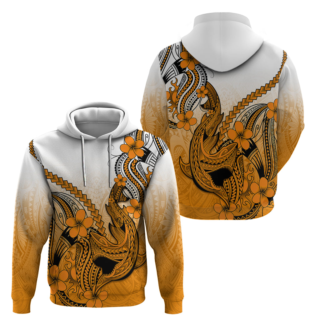 Hawaii Hoodie Polynesian Shark Tattoo With Plumeria Orange Gradient - Wonder Print Shop