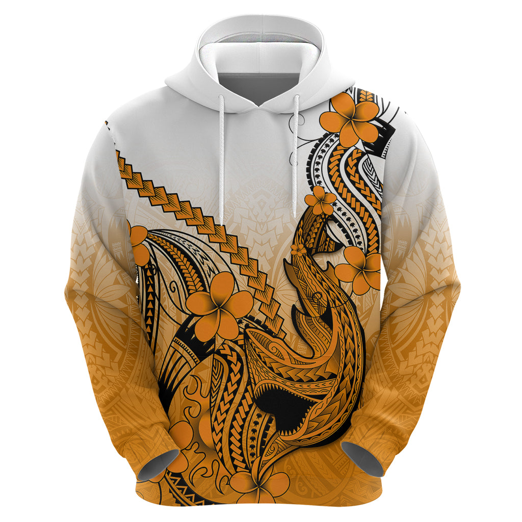Hawaii Hoodie Polynesian Shark Tattoo With Plumeria Orange Gradient - Wonder Print Shop