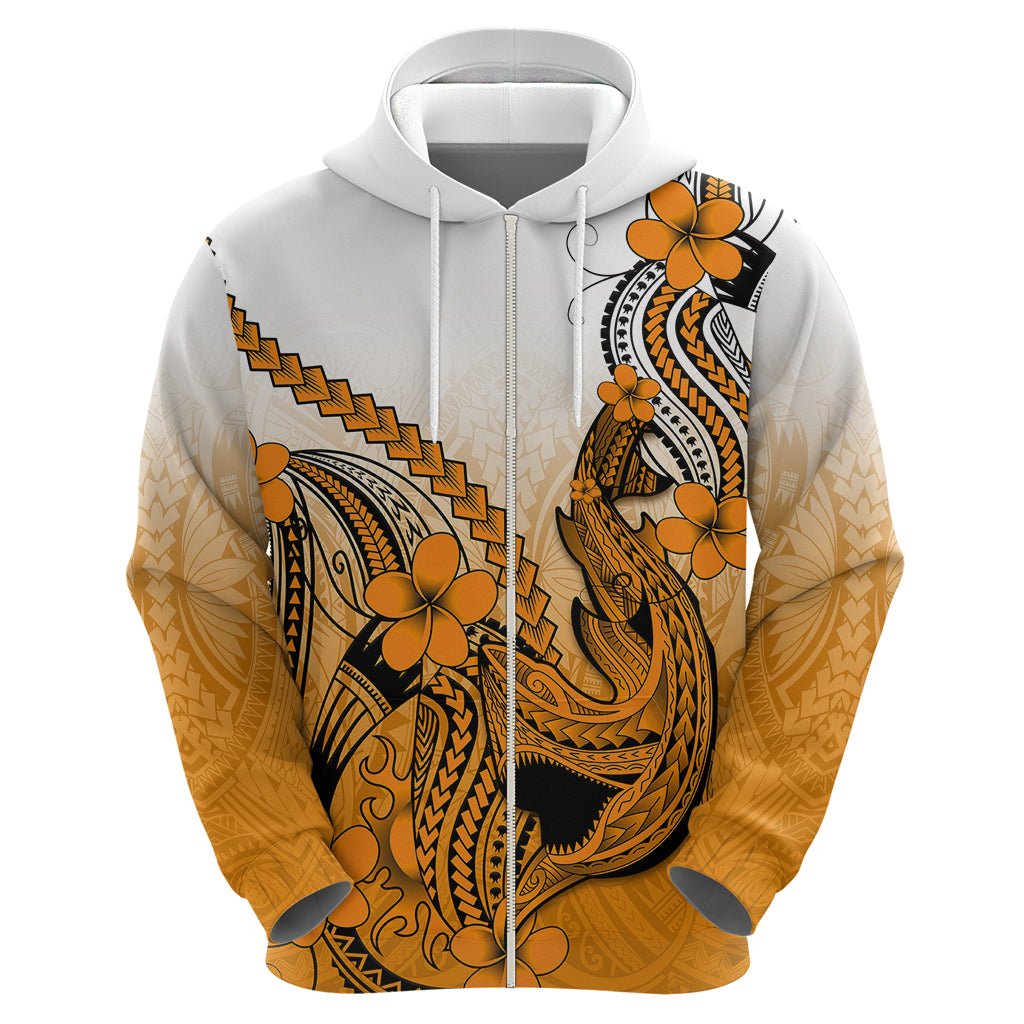 Hawaii Hoodie Polynesian Shark Tattoo With Plumeria Orange Gradient - Wonder Print Shop