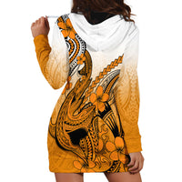 Hawaii Hoodie Dress Polynesian Shark Tattoo With Plumeria Orange Gradient - Wonder Print Shop