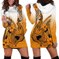 Hawaii Hoodie Dress Polynesian Shark Tattoo With Plumeria Orange Gradient - Wonder Print Shop