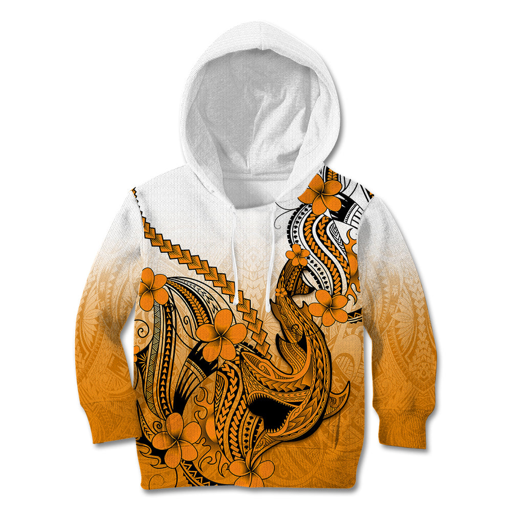 Hawaii Kid Hoodie Polynesian Shark Tattoo With Plumeria Orange Gradient - Wonder Print Shop