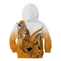 Hawaii Kid Hoodie Polynesian Shark Tattoo With Plumeria Orange Gradient - Wonder Print Shop
