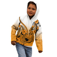 Hawaii Kid Hoodie Polynesian Shark Tattoo With Plumeria Orange Gradient - Wonder Print Shop