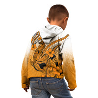 Hawaii Kid Hoodie Polynesian Shark Tattoo With Plumeria Orange Gradient - Wonder Print Shop