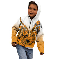 Hawaii Kid Hoodie Polynesian Shark Tattoo With Plumeria Orange Gradient - Wonder Print Shop