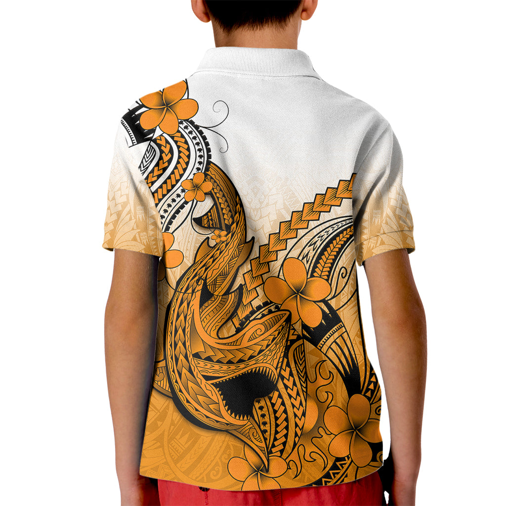 Hawaii Kid Polo Shirt Polynesian Shark Tattoo With Plumeria Orange Gradient - Wonder Print Shop